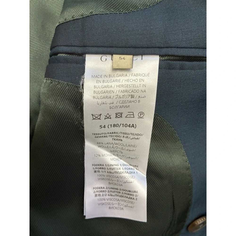 Gucci Uniform‎ Suit Men's 44 Green Wool Mohair Double Breasted *altered, flaw